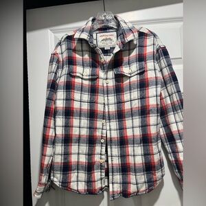 American Eagle Outfitters Navy and Red Plaid Shirt